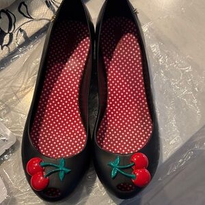 Melissa Black Flats with Cherry Detail